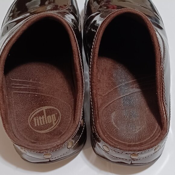 Fitflop Patent Brown Studded Mule Clogs Size 7 - Picture 7 of 9